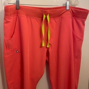 Figs hot coral Kade cargo scrub pants